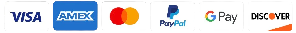 Accepted payment methods: Visa, American Express, Mastercard, PayPal, Google Pay, Discover